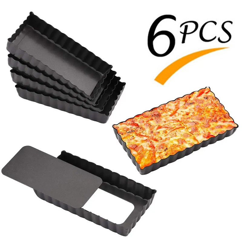 Tart Pan Loose - 6-teiliges Mini-Tortenpfanne-Set, rechteckig, antihaftbeschichtet, 10,2 cm,